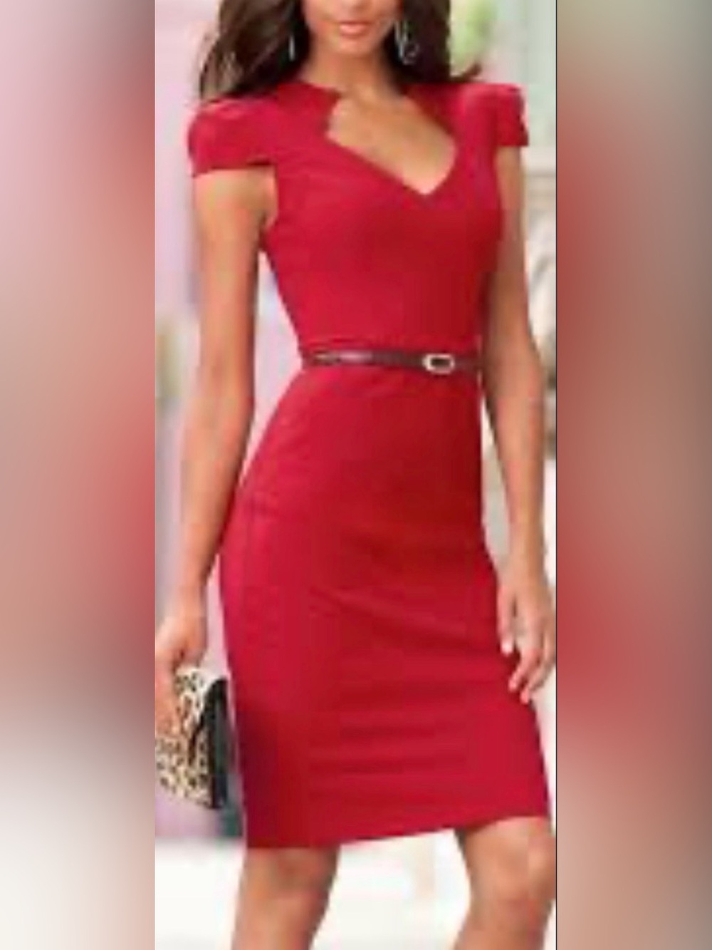 Boston Proper Red Sheath CapSleeve Structural Tailored Seams Front Pockets Dress
